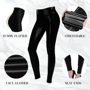 Anti-Cellulite Compression High Waist Slim Leather Leggings