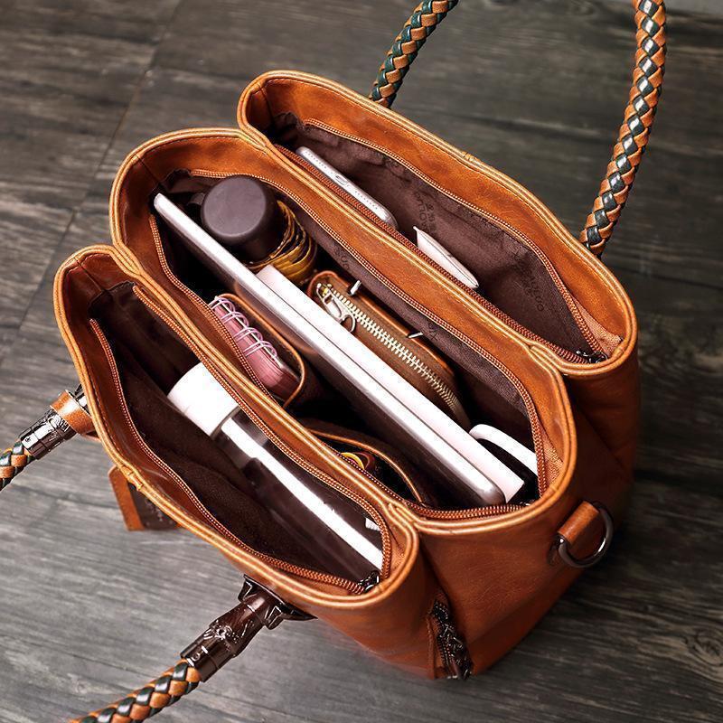 Classical Retro Leather Multi Pockets Women Handbag