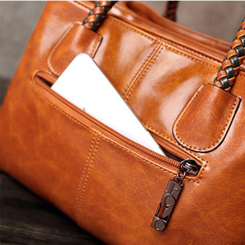 Classical Retro Leather Multi Pockets Women Handbag