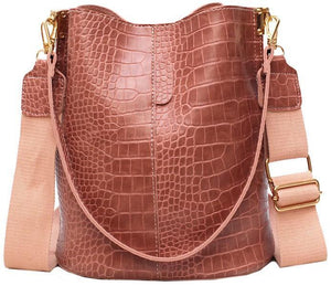 Retro Designer Crocodile-effect Bucket Shoulder Bag